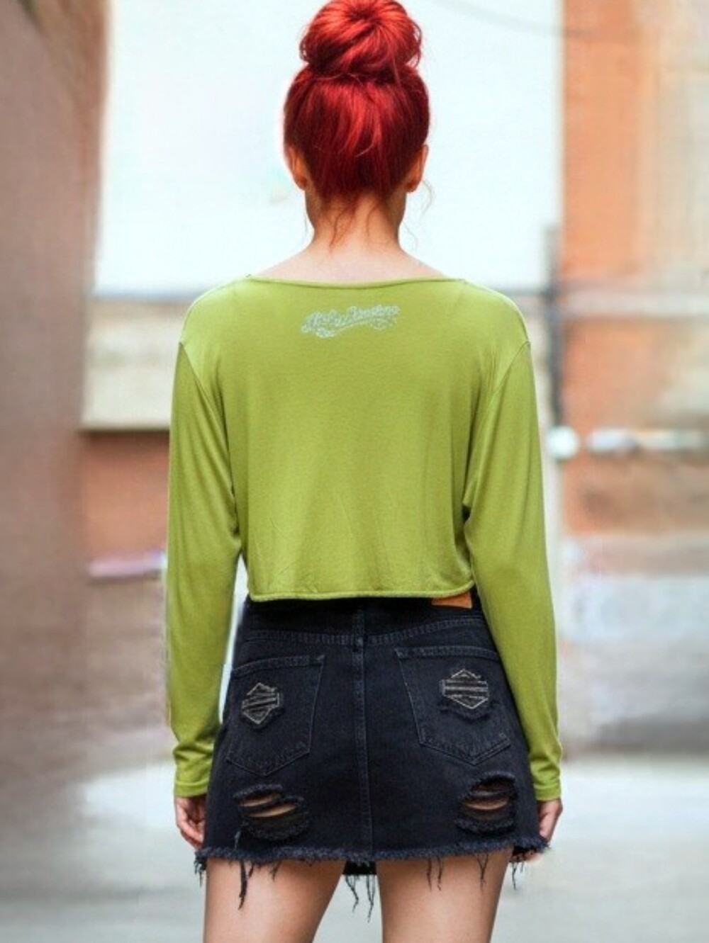 Vtg Y2K Harley Davidson olive green sequins lace long sleeve bolero shrug L NWT - Picture 6 of 16